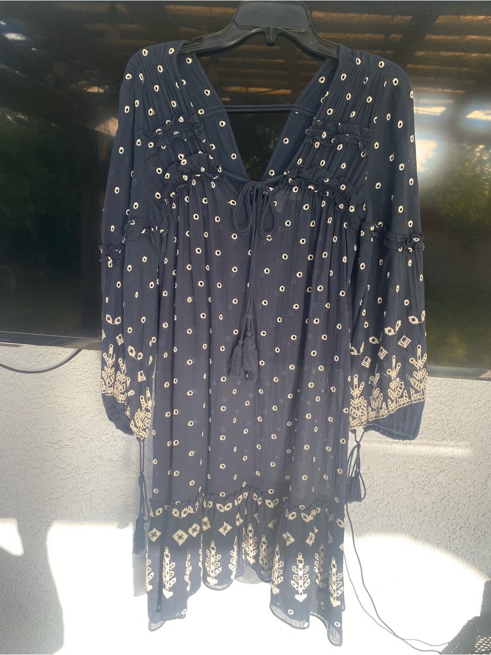 Derek Lam 10 Crosby Boho Embroidered Peasant Dress - Navy NWOT SZ 6